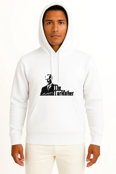 Kapüşonlu The Turkfather Mustafa Kemal Atatürk Göğüs Baskılı Unisex Sweatshirt - Resim 7