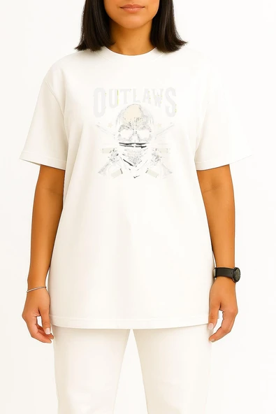 Oversize Outlaws Göğüs Baskılı Unisex T-Shirt - Resim 8