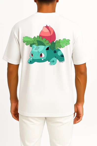 Oversize Bulbasaur Cep ve Sırt Tasarımlı Unisex T-Shirt - Resim 12