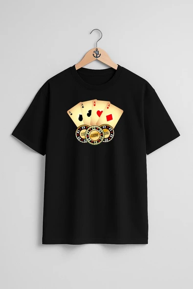 Oversize Online Casino Online Gambling Göğüs Tasarımlı Unisex T-Shirt - Resim 9