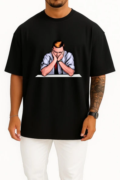 Oversize Sadness Person Depression Göğüs Tasarımlı Unisex T-Shirt - Resim 9