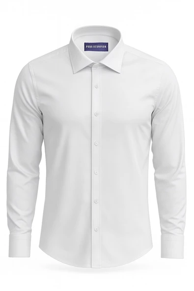 Erkek Beyaz Klasik Gömlek – Slim Fit, Düz Model, Şık Ofis & Günlük Kombin - Resim 3