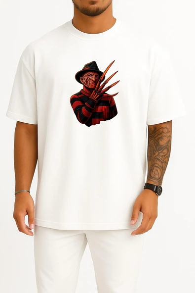 Oversize Freddy Krueger Göğüs Baskılı Unisex T-Shirt ürün görseli
