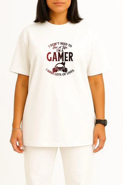 Oversize Ben Oyuncuyum - Gamer Göğüs Baskılı Unisex T-Shirt - Resim 2