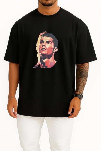 Oversize Cristiano Ronaldo Just Göğüs Tasarımlı Unisex T-Shirt - Resim 11