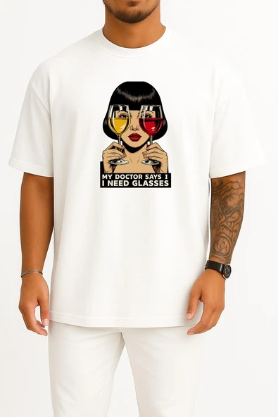 Oversize Doktor Gözlüğe İhtiyacım Olduğunu Söyledi Göğüs Tasarımlı Unisex T-Shirt - Resim 7