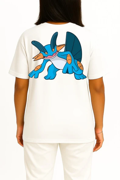 Oversize Swampert Cep ve Sırt Tasarımlı Unisex T-Shirt - Resim 9