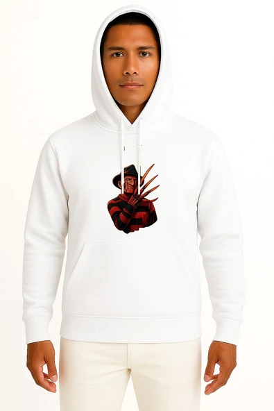 Kapüşonlu Freddy Krueger Göğüs Baskılı Unisex Sweatshirt - Resim 3