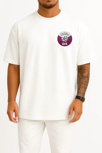 Oversize Qatar Stars League Qatar National Football Team Cep Tasarımlı Unisex T-Shirt ürün görseli