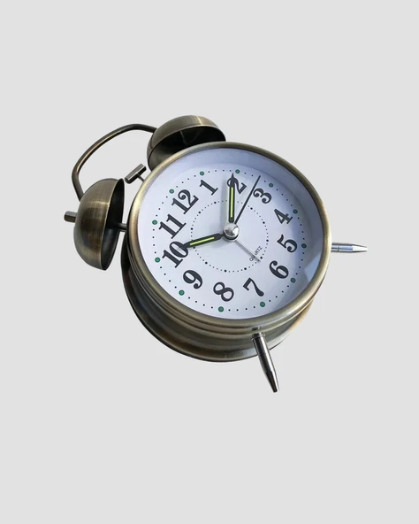 Nostaljik Büyük Boy Metal Masa Saati Bronz Kaplama ve Yüksek Sesli Alarm - Resim 3