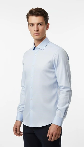 Erkek Beyaz/Mavi Slim Fit Gömlek – Plus Scorpion, Ofis & Günlük Şık Kombin, Ütü Gerektirmeyen - Resim 8