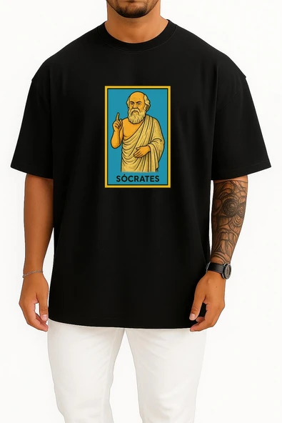 Oversize Socrates Filozof Göğüs Tasarımlı Unisex T-Shirt - Resim 9