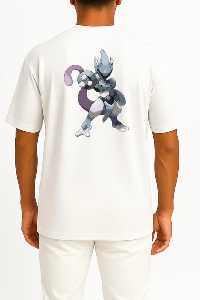 Oversize Mewtwo Cep ve Sırt Tasarımlı Unisex T-Shirt - Resim 7