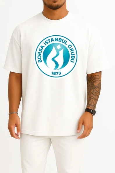 Oversize Borsa Istanbul Exchange Göğüs Tasarımlı Unisex T-Shirt ürün görseli