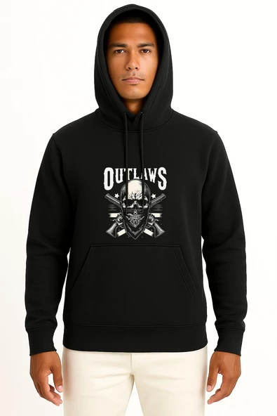 Kapüşonlu Outlaws Göğüs Baskılı Unisex Sweatshirt - Resim 11