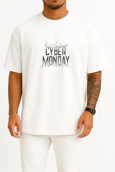 Oversize Cyber Monday Göğüs Tasarımlı Unisex T-Shirt - Resim 7