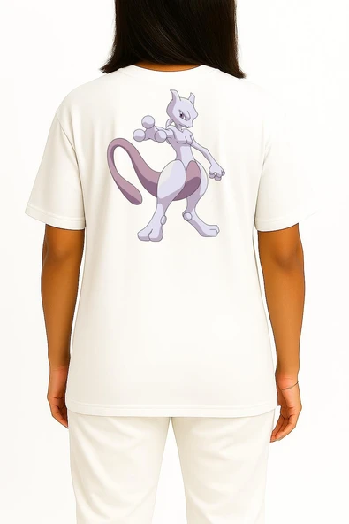 Oversize Mewtwo Cep ve Sırt Tasarımlı Unisex T-Shirt - Resim 9