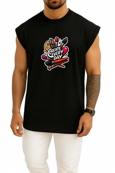 Oversize Her Gün Oluştur , Ressam, Çizim Veya Boya Göğüs Baskılı Atlet - Resim 9