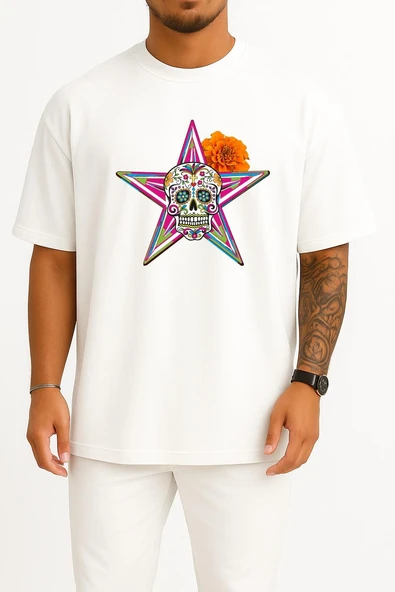 Oversize Calavera Day Of The Dead The Gangster Of Love Death Göğüs Tasarımlı Unisex T-Shirt - Resim 5