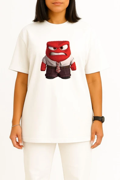 Oversize Riley Anger Emotion Pixar Fear Göğüs Tasarımlı Unisex T-Shirt - Resim 8