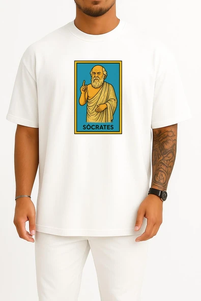 Oversize Socrates Filozof Göğüs Tasarımlı Unisex T-Shirt - Resim 7