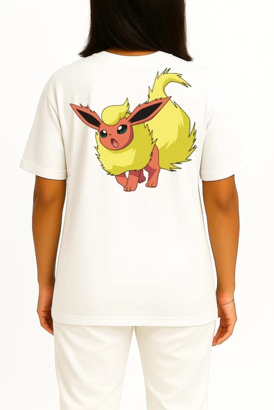 Oversize Flareon Cep ve Sırt Tasarımlı Unisex T-Shirt - Resim 9