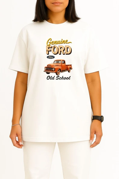 Oversize Ford Genuine Old School Kamyonet Göğüs Tasarımlı Unisex T-Shirt - Resim 11