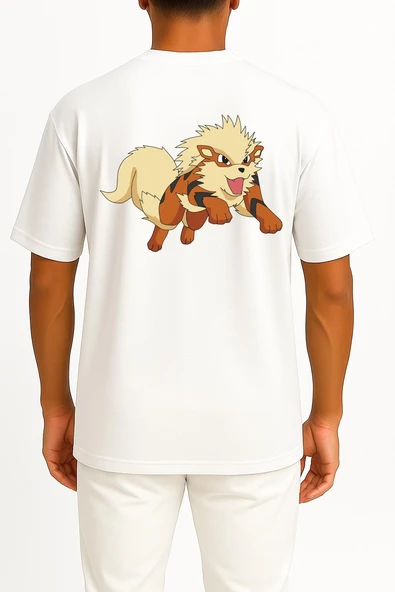 Oversize Arcanine Cep ve Sırt Tasarımlı Unisex T-Shirt - Resim 12