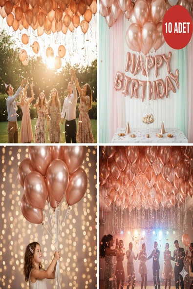 10 Adet Rose Parıltılı Metalik Balonlar ✨ Parti & Kutlama Paketi ürün görseli 1