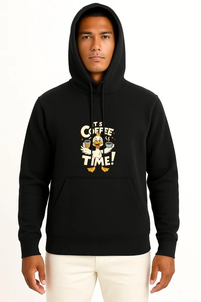 Kapüşonlu Kahve Zamanı - İt S Coffee Time Göğüs Baskılı Unisex Sweatshirt - Resim 9