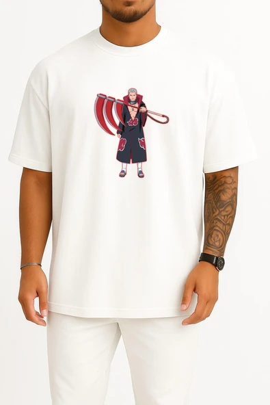 Oversize Hidan Kakuzu Deidara Itachi Uchiha Naruto Göğüs Tasarımlı Unisex T-Shirt - Resim 3