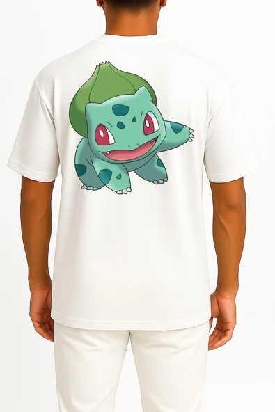 Oversize Bulbasaur Wikia Cep ve Sırt Tasarımlı Unisex T-Shirt - Resim 2