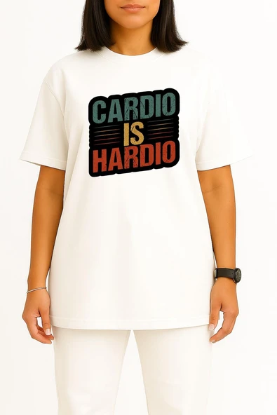 Oversize Cardio İs Hardio Fitness Gym Göğüs Tasarımlı Unisex T-Shirt - Resim 5