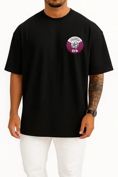 Oversize Qatar Stars League Qatar National Football Team Cep Tasarımlı Unisex T-Shirt - Resim 11