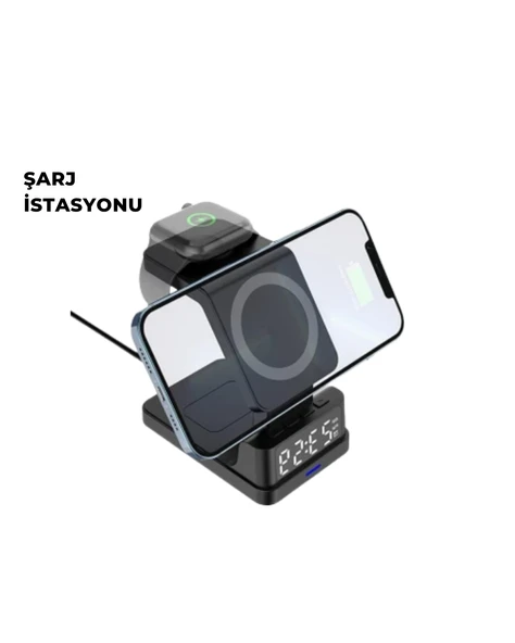 Kablosuz Şarj İstasyonu ve Dijital Saat – Apple Uyumlu, 3 Kademeli Işık Ayarı ürün görseli