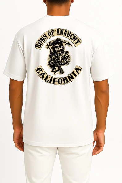 Oversize Sons Of Anarchy California Logo Cep ve Sırt Tasarımlı Unisex T-Shirt - Resim 11