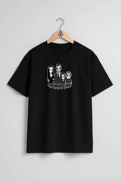 Oversize The Addams Family Göğüs Tasarımlı Unisex T-Shirt - Resim 9