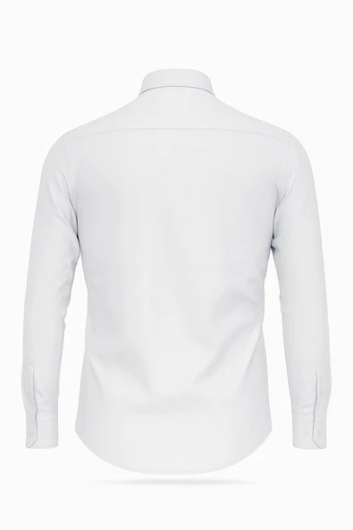 Erkek Beyaz/Mavi Slim Fit Gömlek – Plus Scorpion, Ofis & Günlük Şık Kombin, Ütü Gerektirmeyen - Resim 5