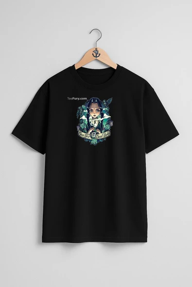 Oversize Wednesday Addams Göğüs Tasarımlı Unisex T-Shirt - Resim 11