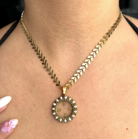 Altın Renk Çeyrek Koyulabilen Çelik Kolye ürün görseli 1