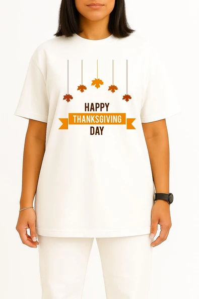 Oversize Public Holiday Thanksgiving Day Göğüs Tasarımlı Unisex T-Shirt - Resim 11
