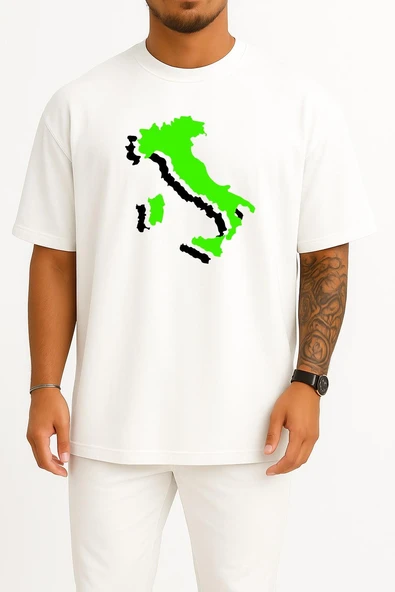 Oversize Italy Erasmus Student Network Göğüs Tasarımlı Unisex T-Shirt - Resim 5