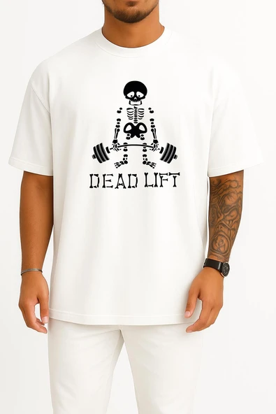 Oversize Dead Lift Göğüs ve Sırt Tasarımlı Unisex T-Shirt - Resim 10