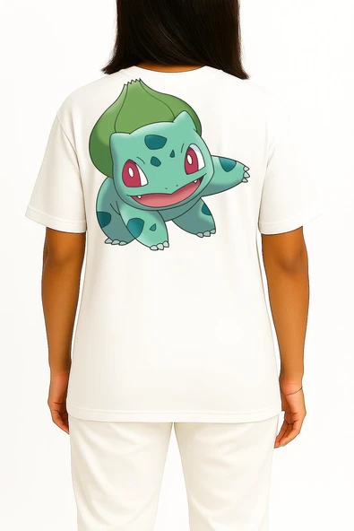 Oversize Bulbasaur Wikia Cep ve Sırt Tasarımlı Unisex T-Shirt - Resim 4