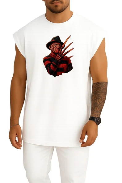 Oversize Freddy Krueger Göğüs Baskılı Atlet - Resim 7