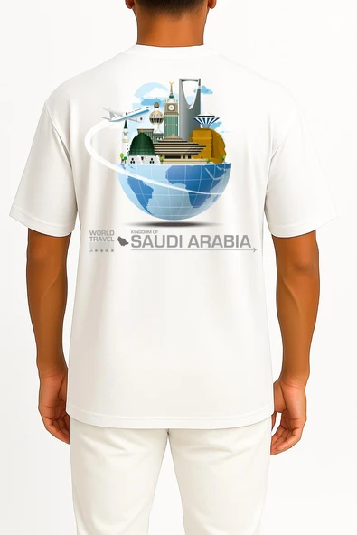 Oversize Saudi Arabia Travel Cep ve Sırt Tasarımlı Unisex T-Shirt - Resim 8