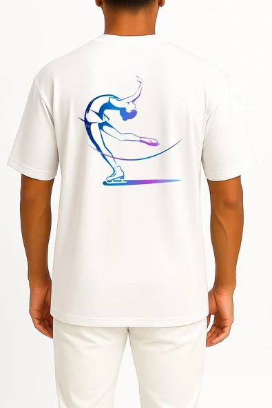 Oversize Ice Skating Figure Skating Club Sport Cep ve Sırt Tasarımlı Unisex T-Shirt - Resim 11