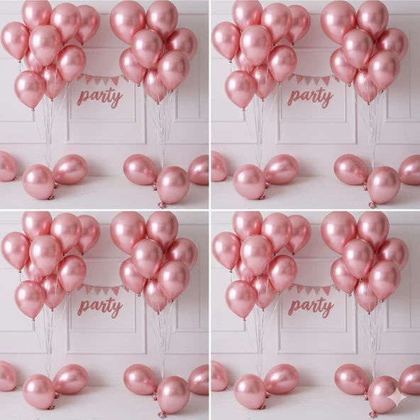 10 Adet Rose Parıltılı Metalik Balonlar ✨ Parti & Kutlama Paketi - Resim 2