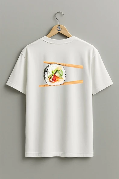 Oversize Sushi, Sushi Makizushi Japanese Cuisine Sırt Tasarımlı Unisex T-Shirt - Resim 7