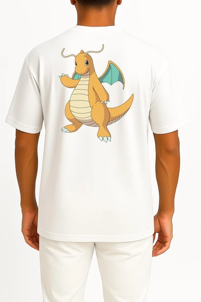 Oversize Dragonite Cep ve Sırt Tasarımlı Unisex T-Shirt - Resim 12